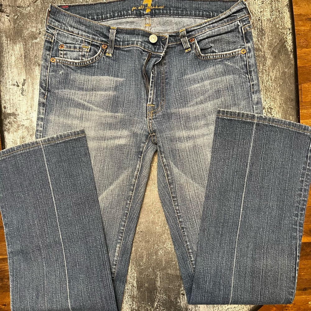 7 For All Mankind jeans. Size 31. Heavily aged/ distressed, no holes. GUC.